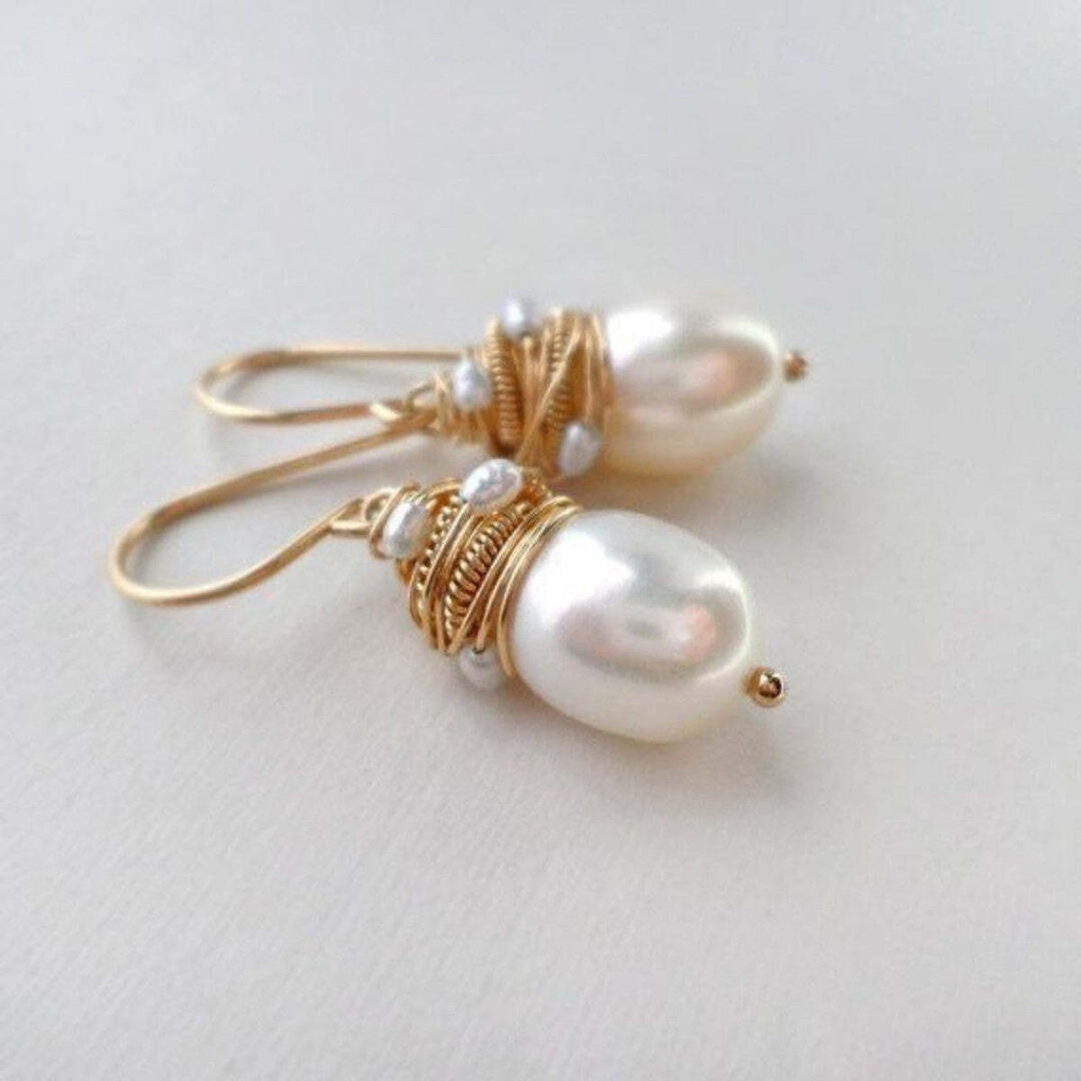 Marian - Gold Cap Pearl Style Drop Earrings