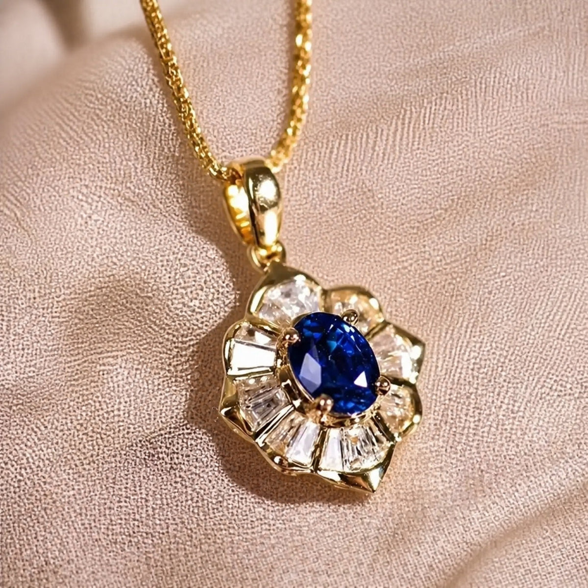 Evangeline - Blue Stone Starburst Pendant Necklace