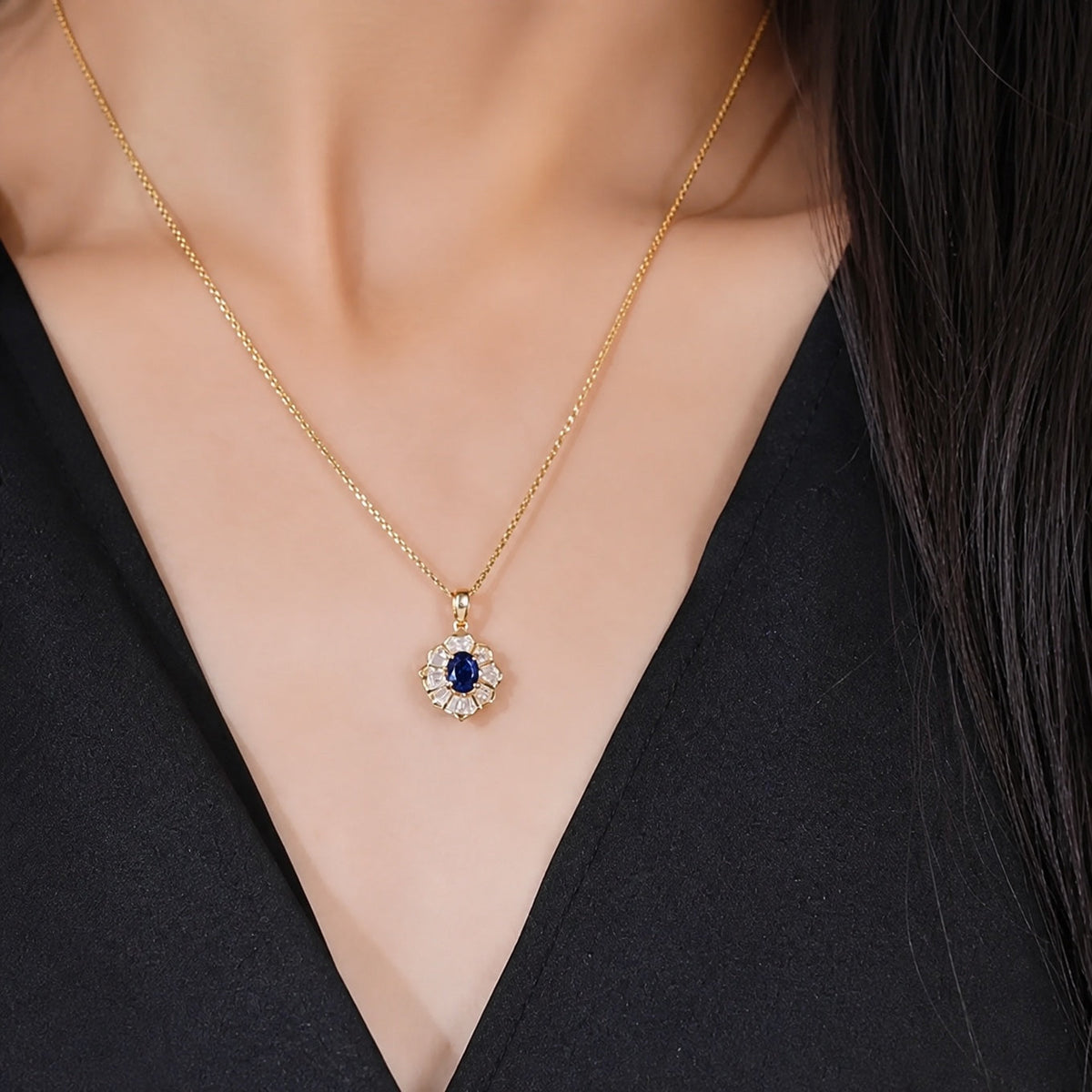 Evangeline - Blue Stone Starburst Pendant Necklace