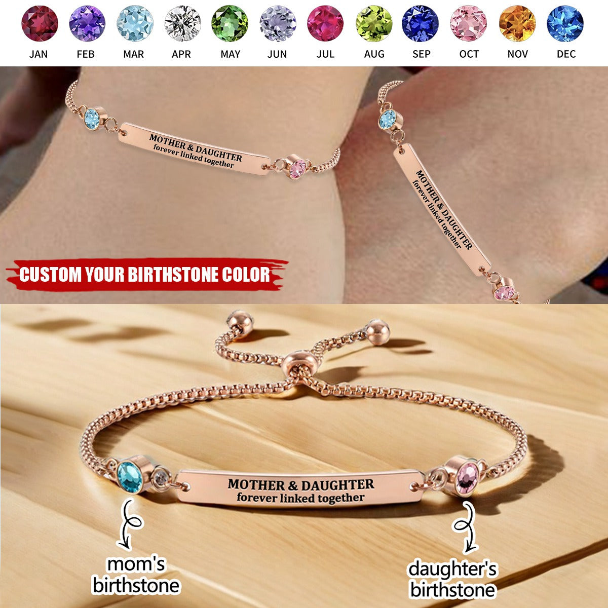 Sasha - Mother Daughter Birthstone Bracelet