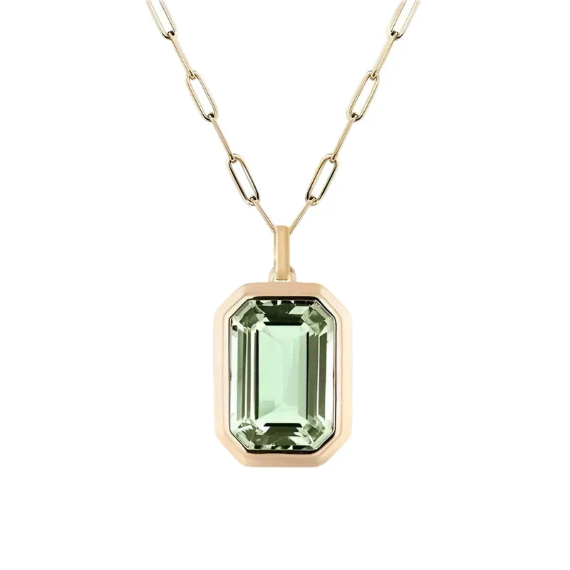 Noreen - Green Rectangle Stone Pendant Necklace