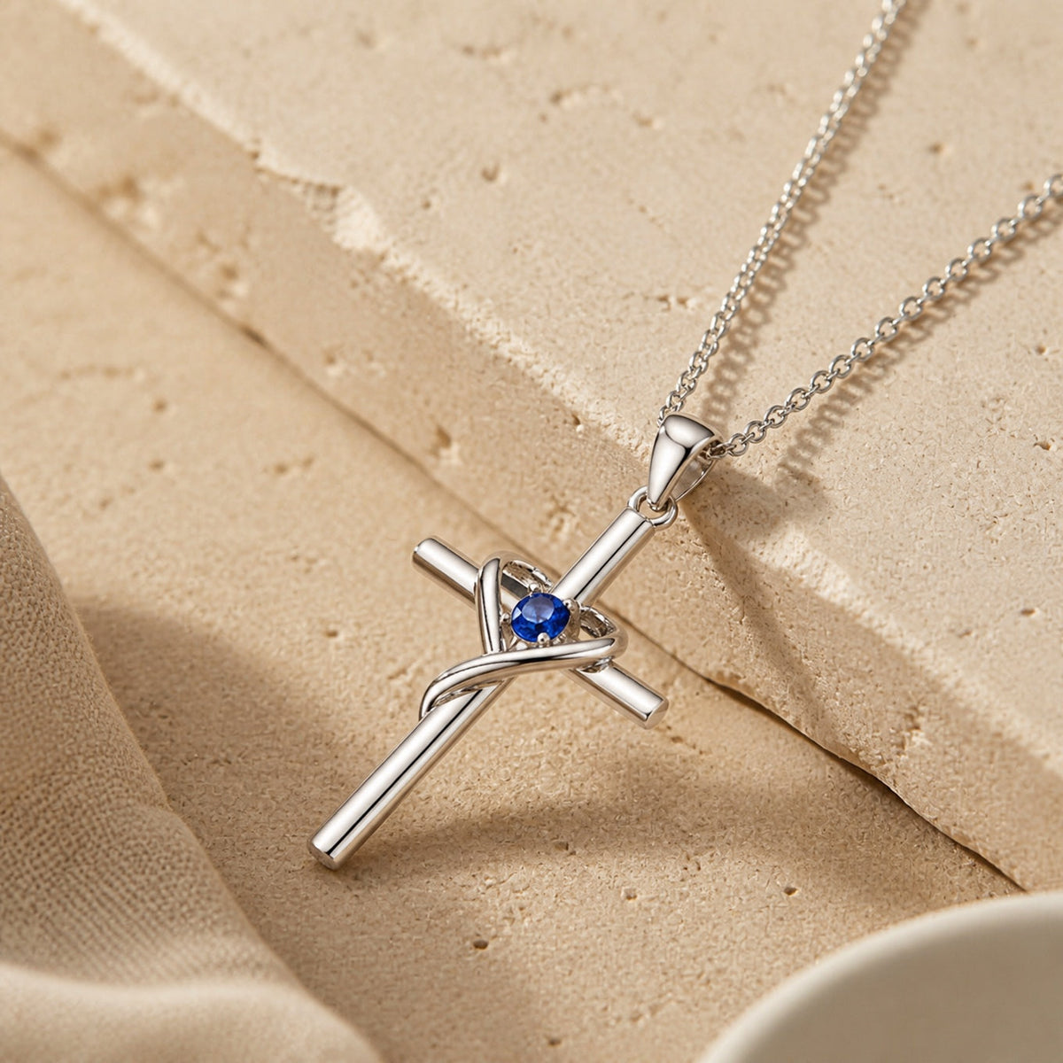 Adele - Blue Heart Cross Necklace