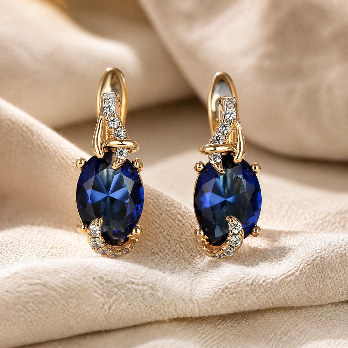 Elaine - Deep Blue Oval Drop Earrings