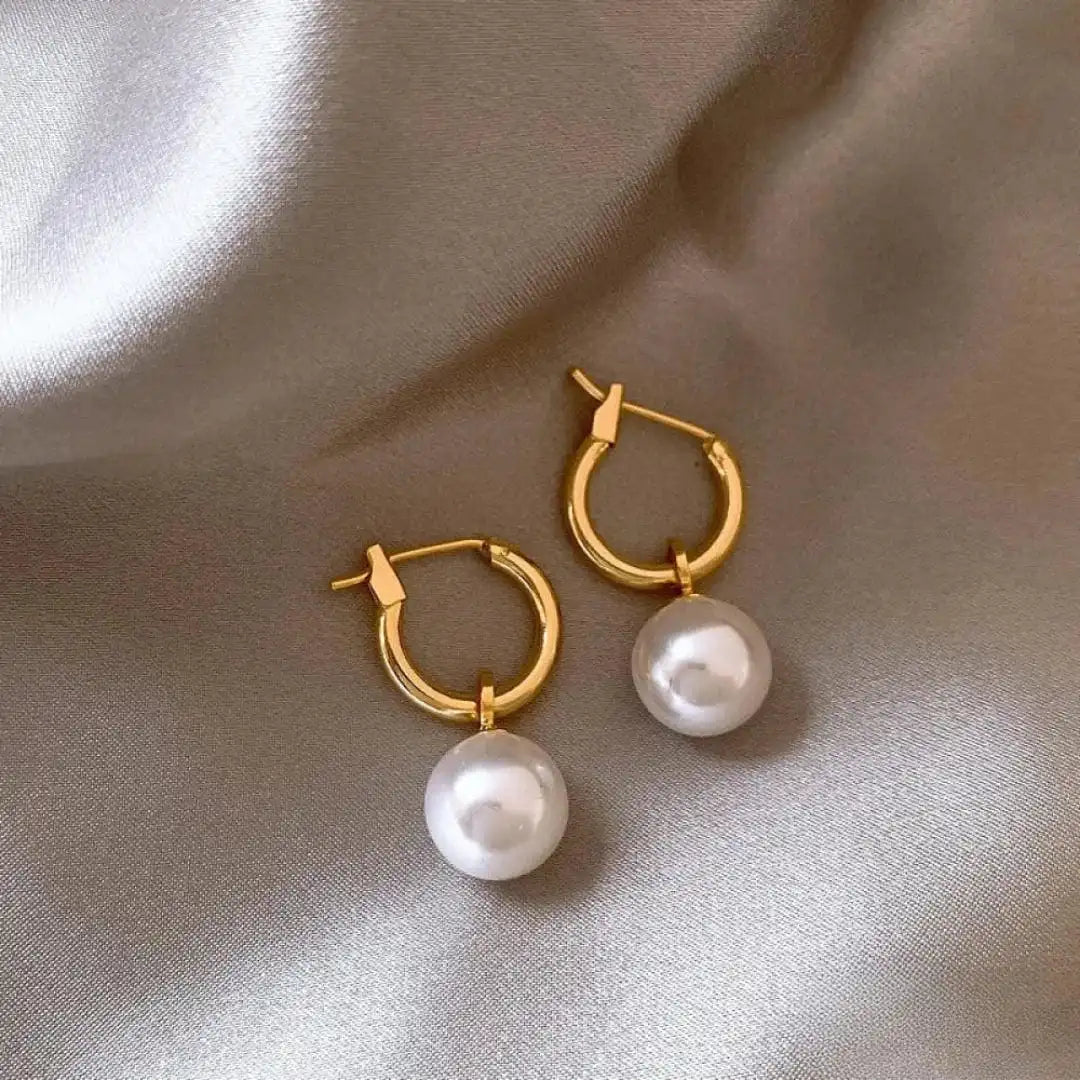Rebecca - Gold and White Bead Earrings