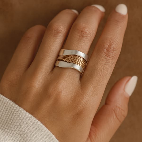 Elena - Two-Tone Thread Wrap Ring