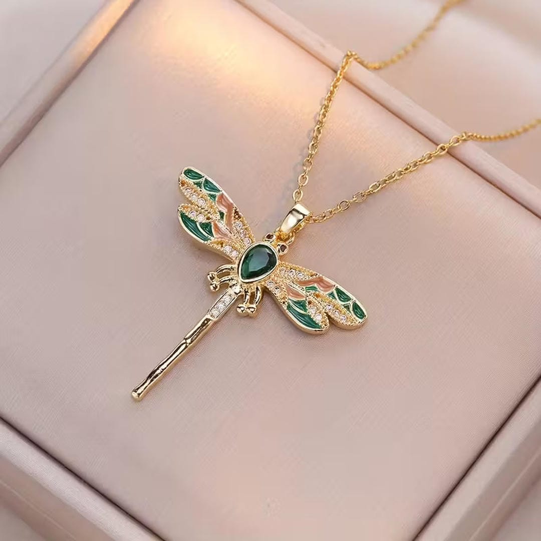 Celeste - Green Dragonfly Pendant Necklace
