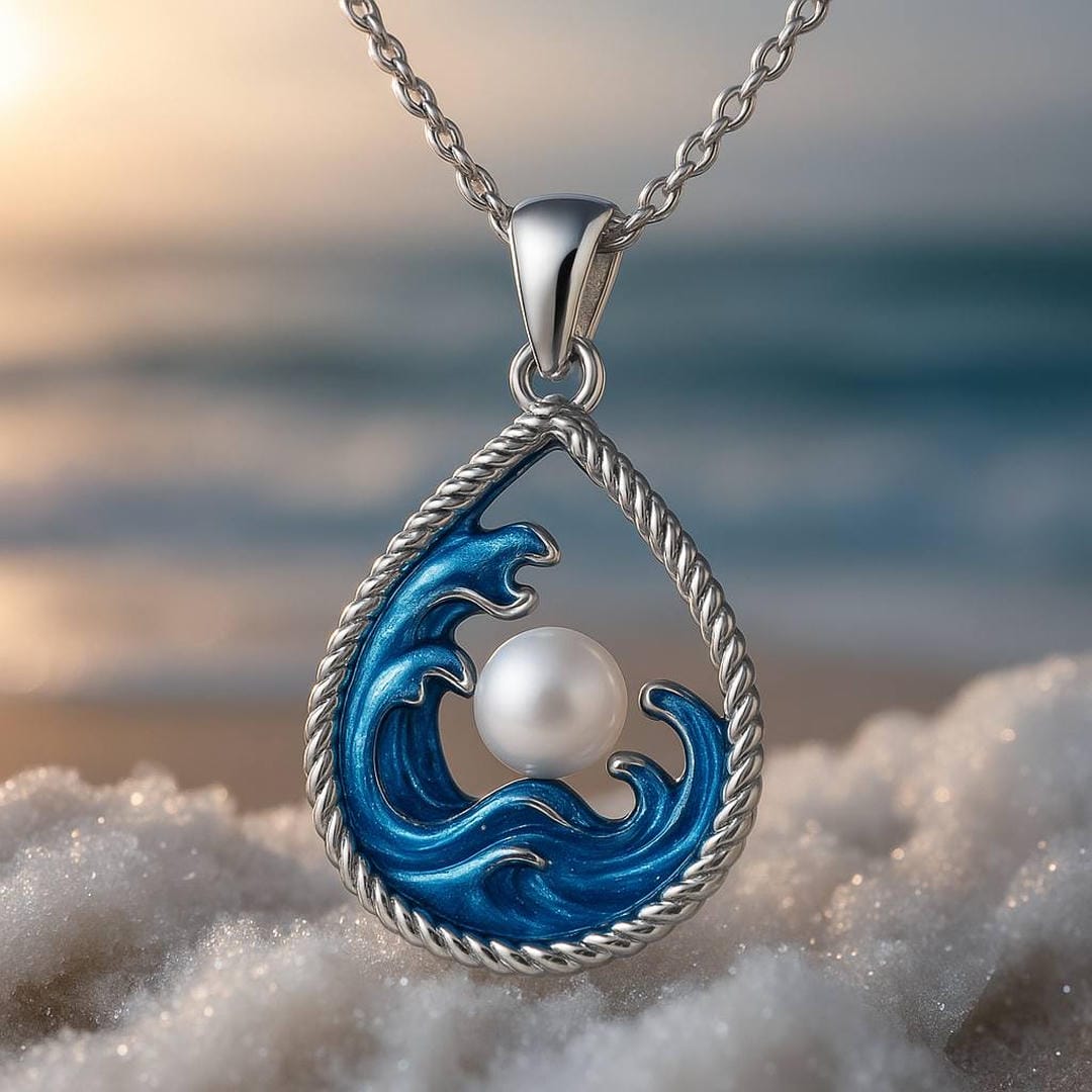 Meredith - Wave and Pearly Bead Pendant Necklace