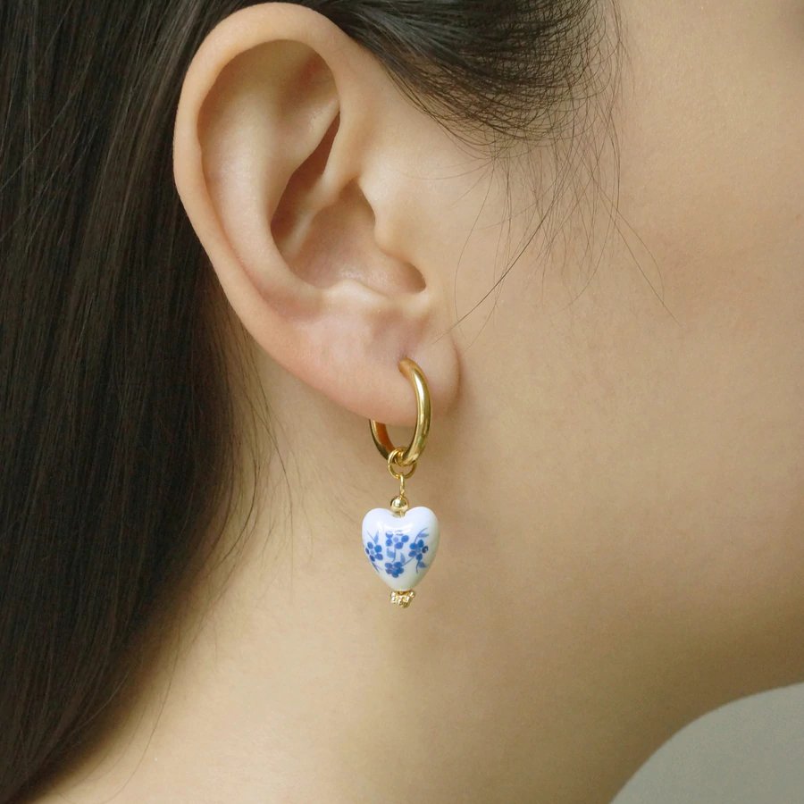 Allegra - Blue and White Heart Hoop Earrings