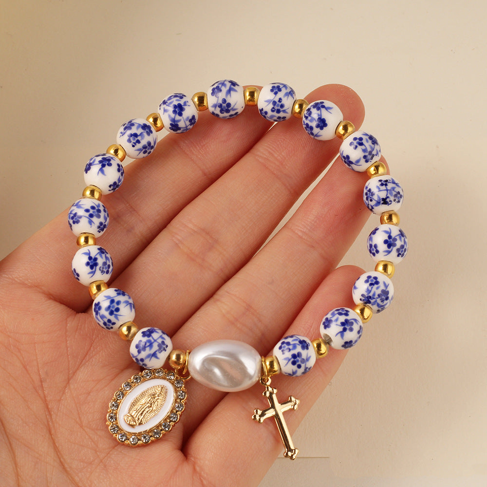 Adrienne - Blue Ceramic Bead Charm Bracelet