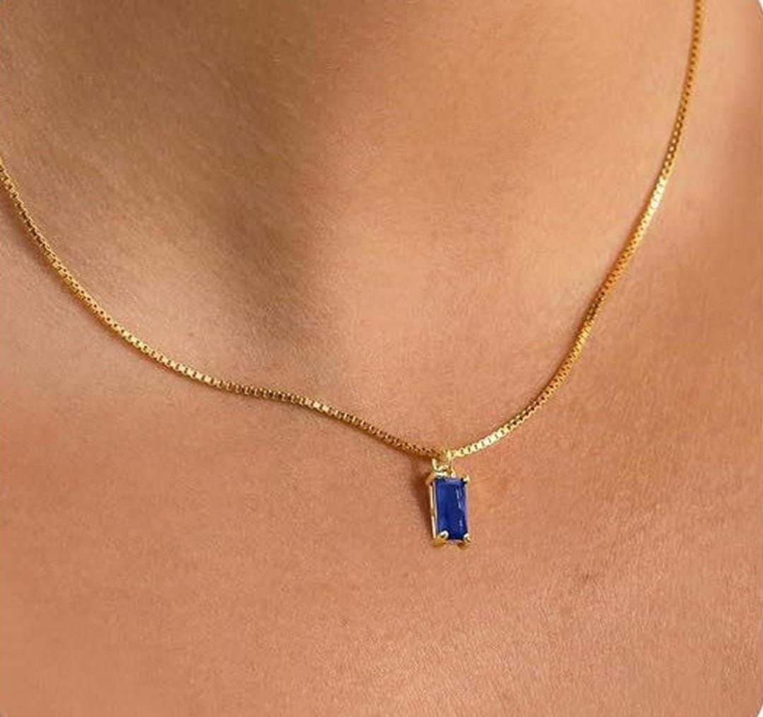 Viola - Small Blue Bar Stone Necklace