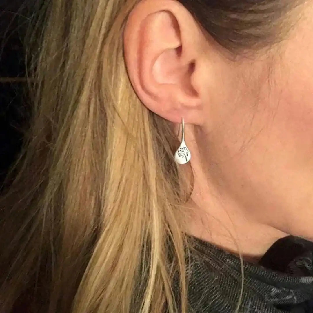 Leah - Silver Flower Drop Earrings