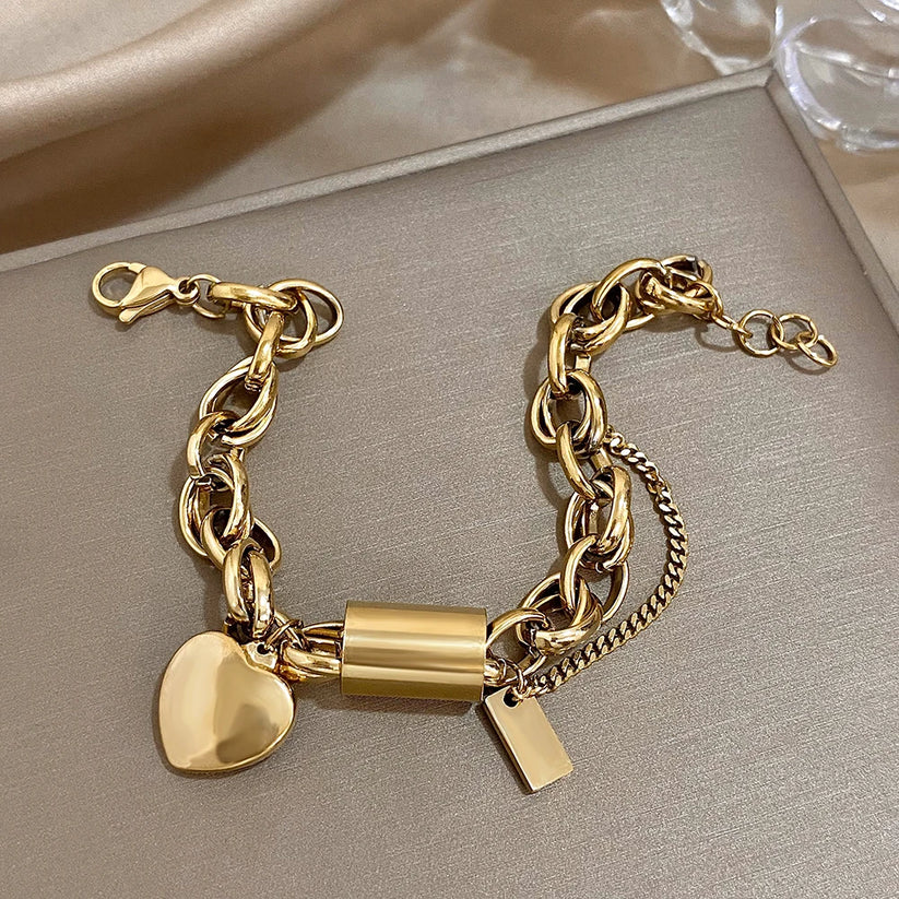 Ginger - Chunky Heart Charm Link Bracelet