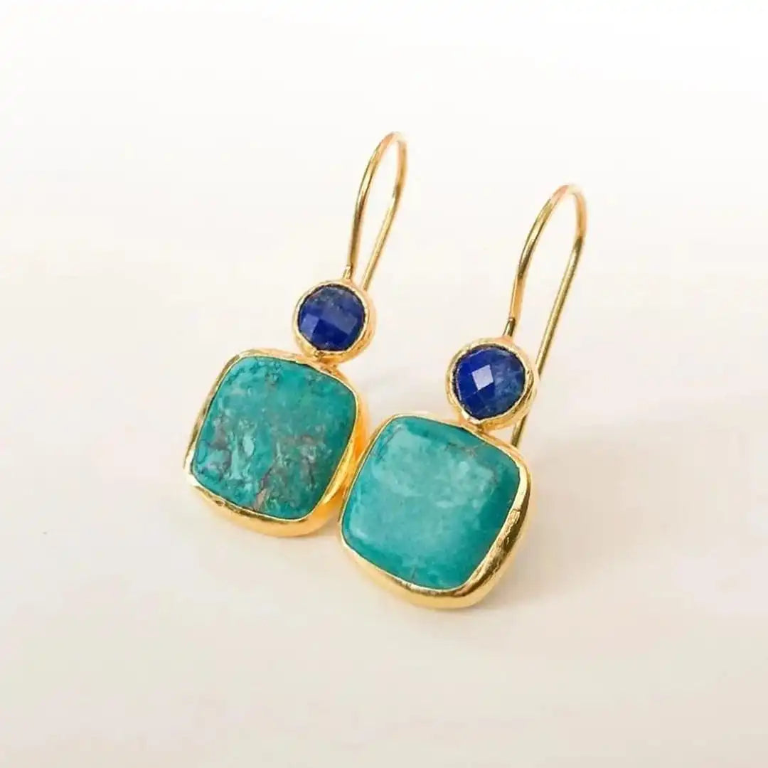 Joan - Ornate Gold Faux Turquoise Earrings