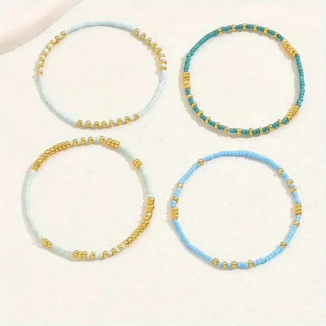 Jill - Turquoise Blue Seed Bead Bracelet Set