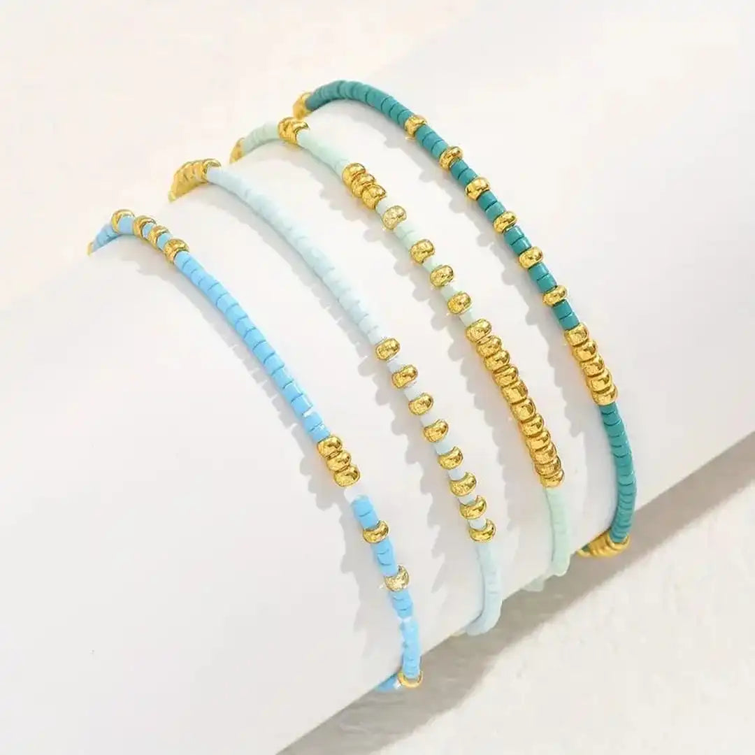 Jill - Turquoise Blue Seed Bead Bracelet Set