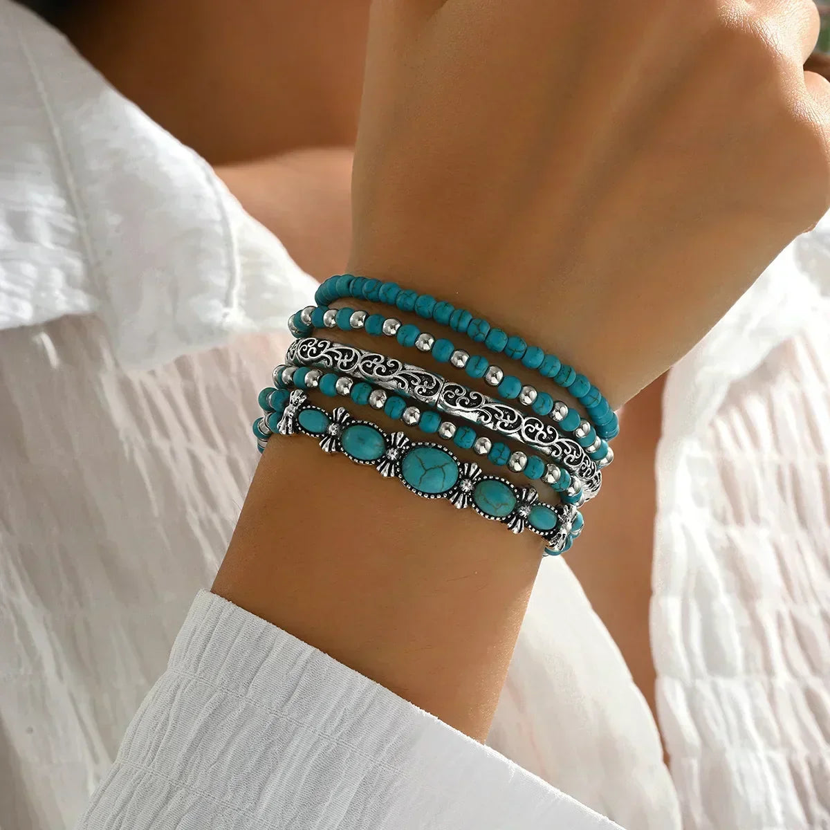 Ivana - Turquoise Blue Layered Bead Bracelet
