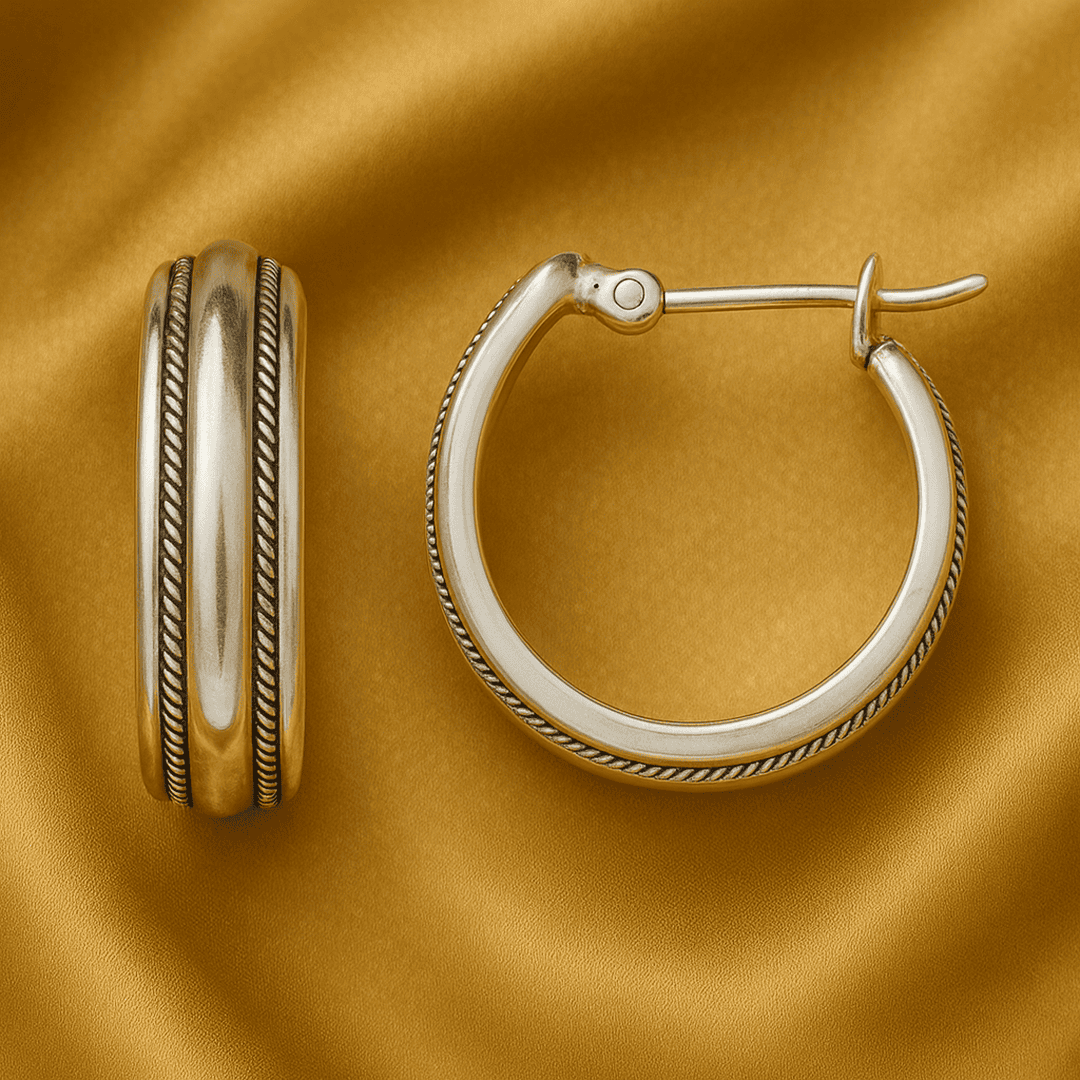 Linda - Gold Stripe Silver Hoop Earrings