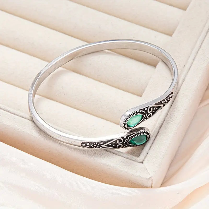 Iona - Green Stone Wrap Cuff Bracelet