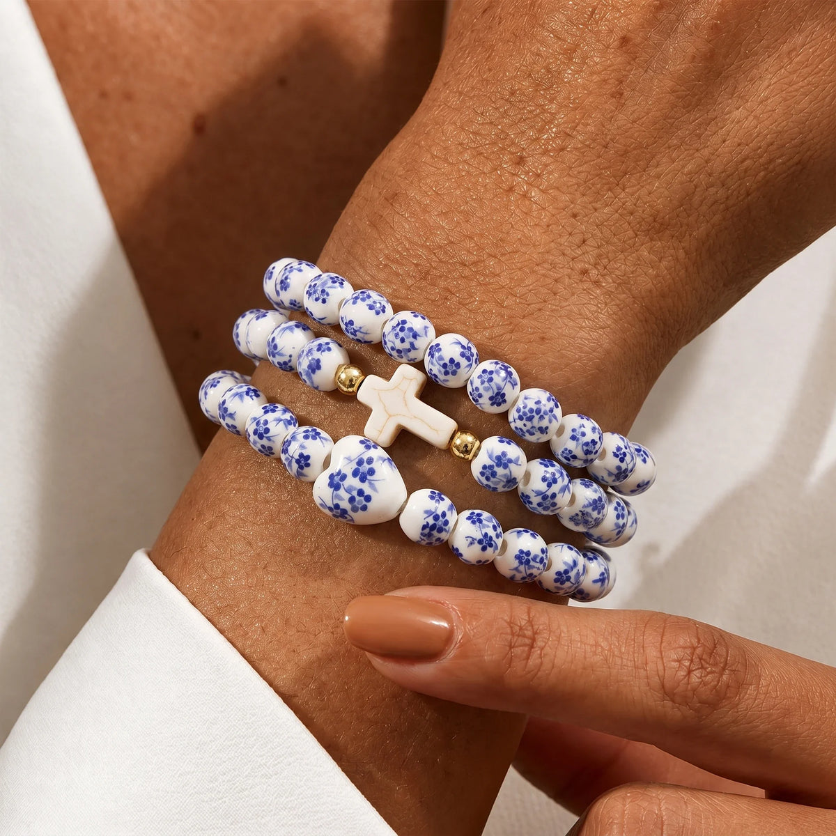 Amber - Blue and White Bead Bracelet Set