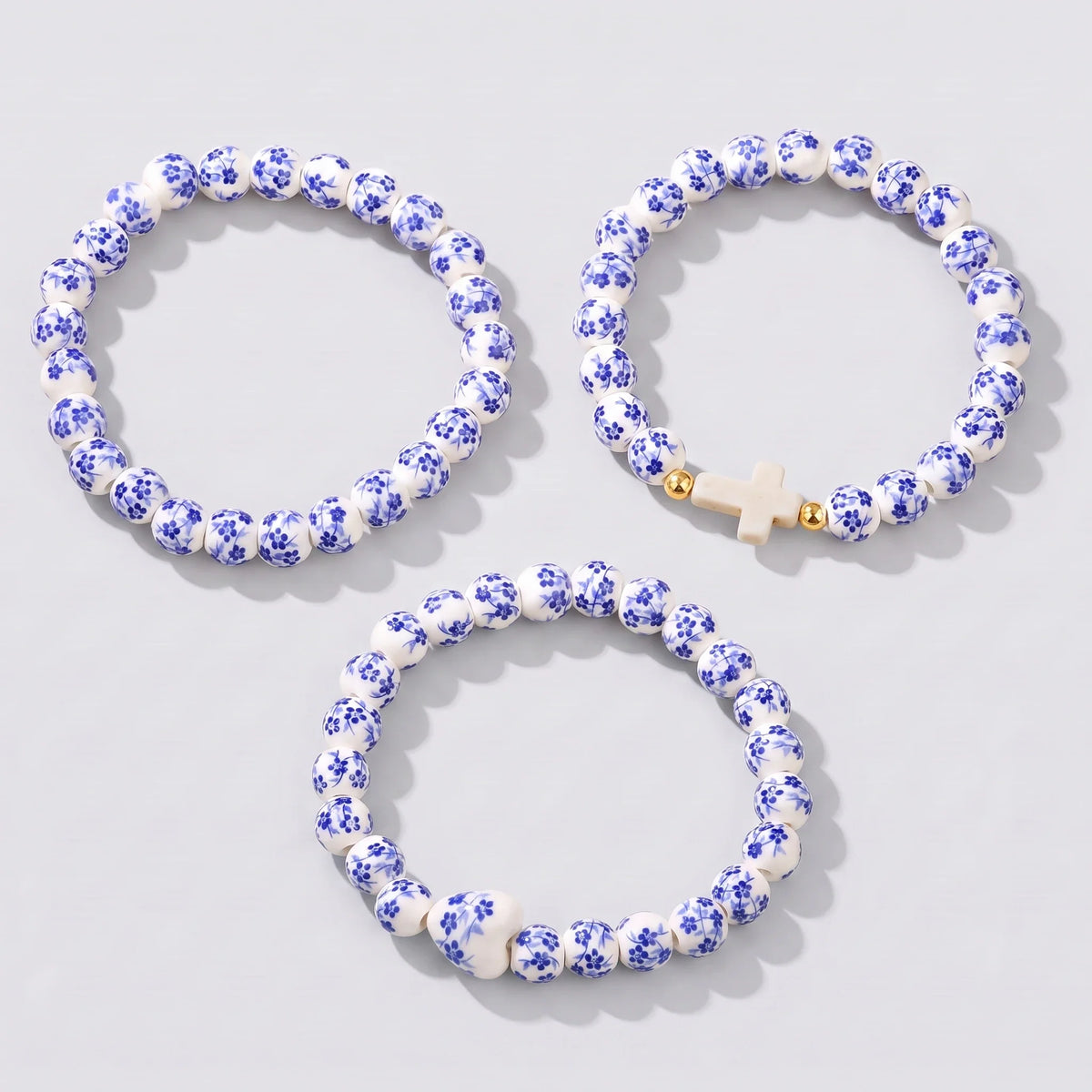 Amber - Blue and White Bead Bracelet Set