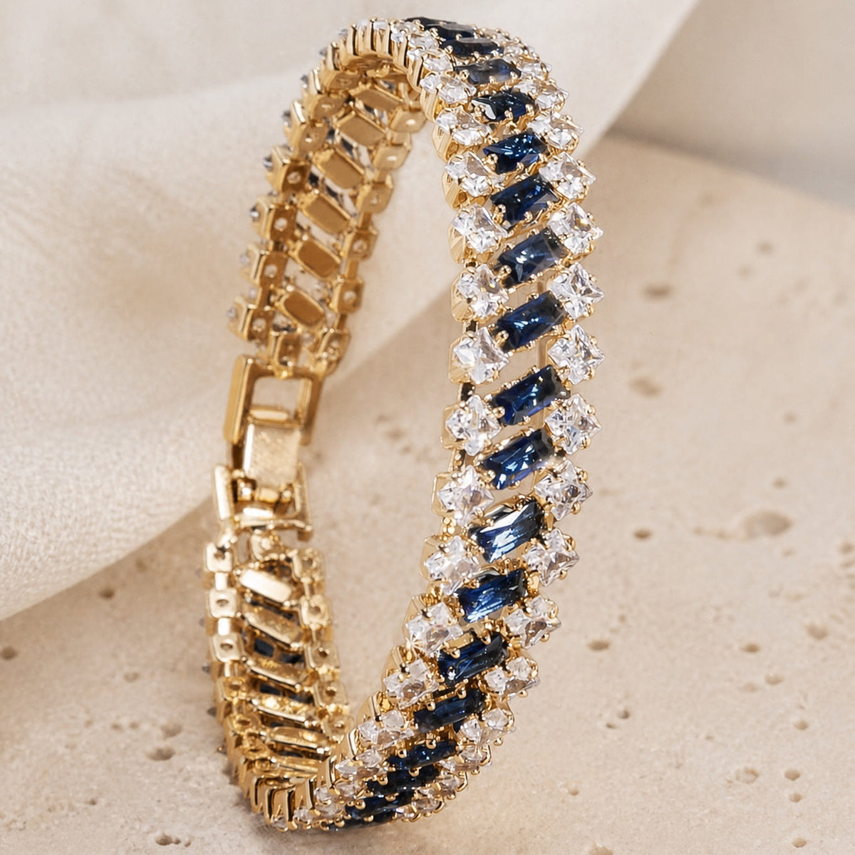 Annette - Blue and Clear Stone Gold Bracelet