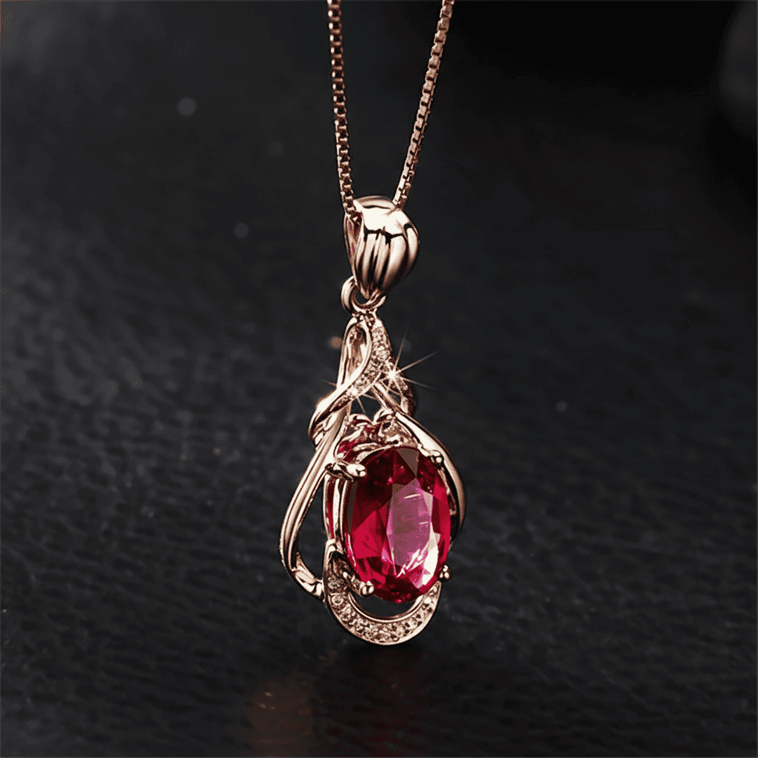 Wilma - Red Stone Ornate Pendant Necklace