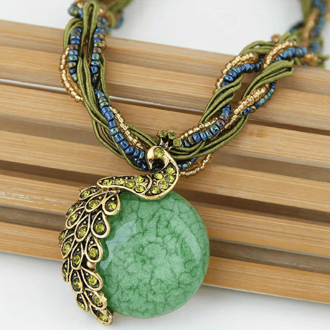 Veronica - Green Stone Peacock Pendant Necklace