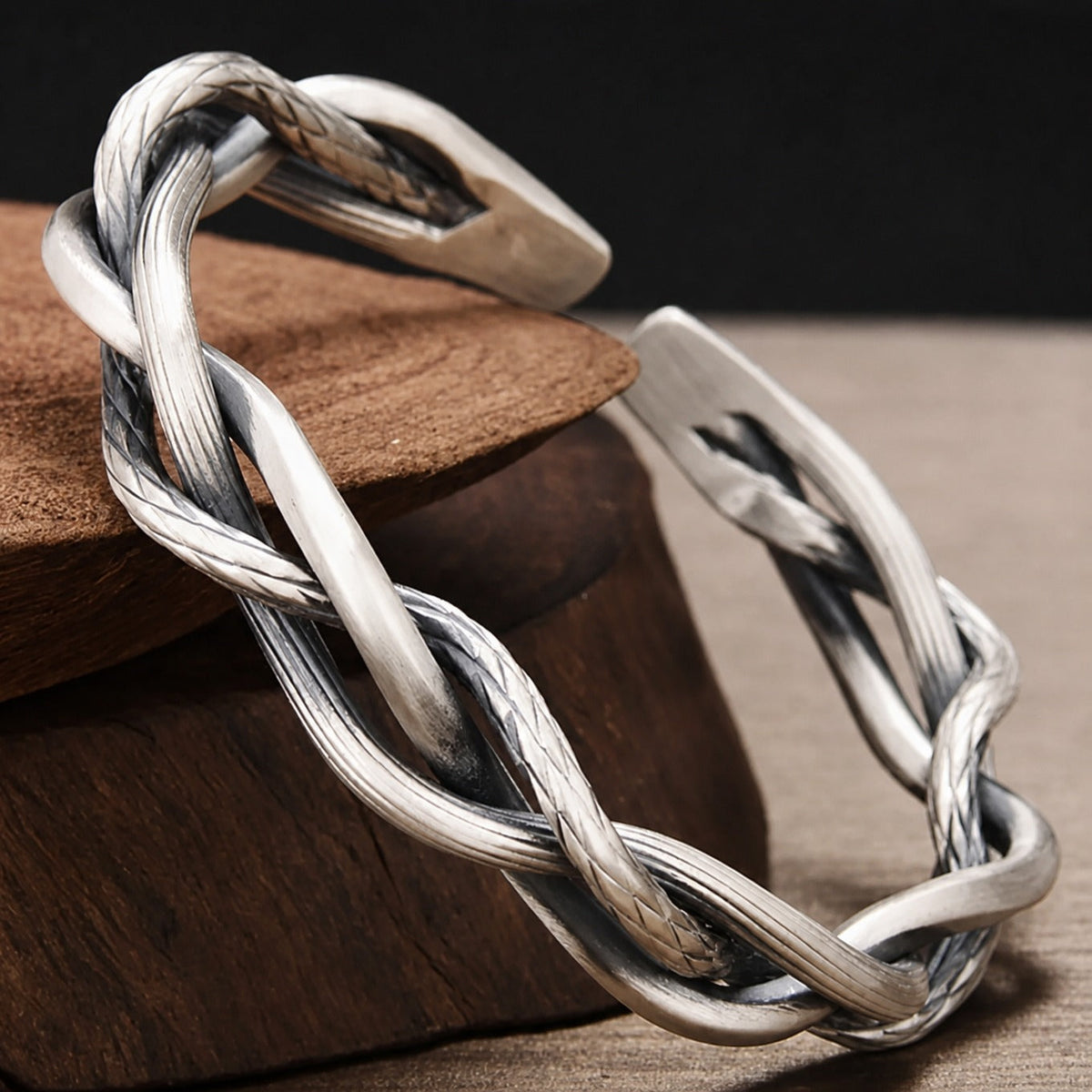 Leona - Braided Silver Cuff Bracelet