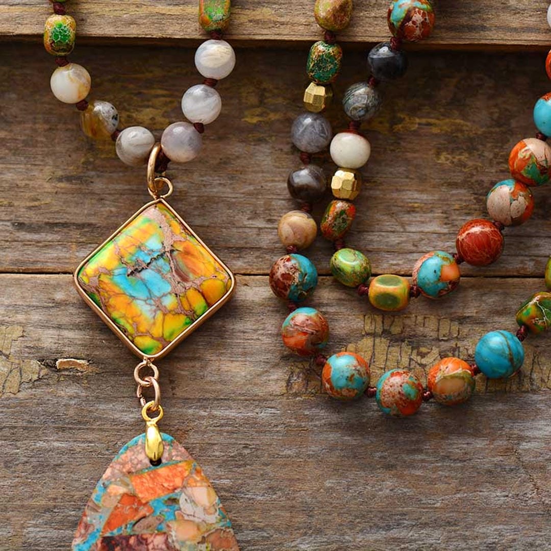 Hester - Multicolor Beaded Stone Necklace