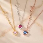 Paula - Sideways Name Necklace with Heart Birthstone