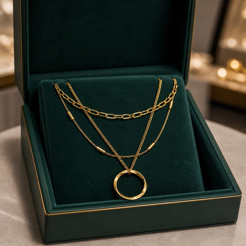 Sybil - Three Row Gold Circle Necklace