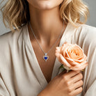 June - Blue Heart and Rose Pendant Necklace
