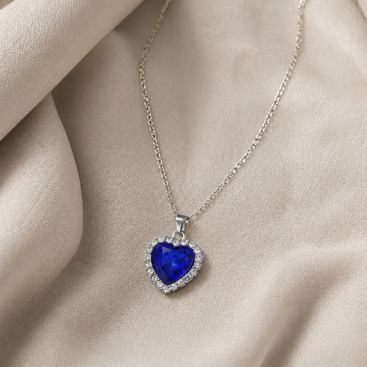 Polly - Blue Heart Halo Pendant Necklace