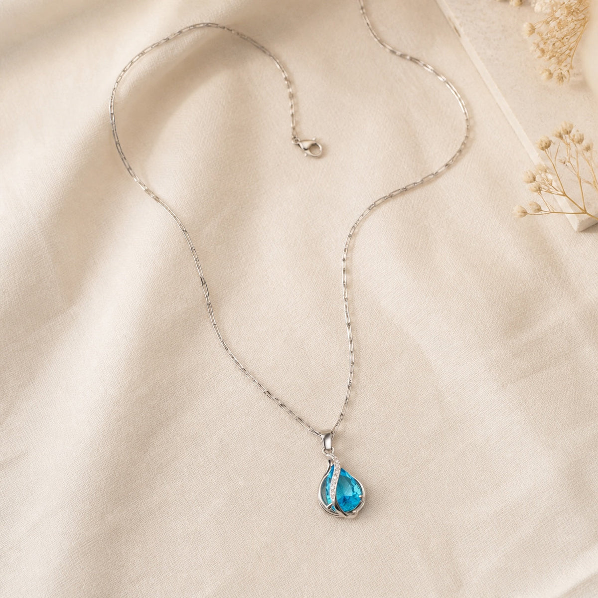 Lila - Small Aqua Teardrop Necklace