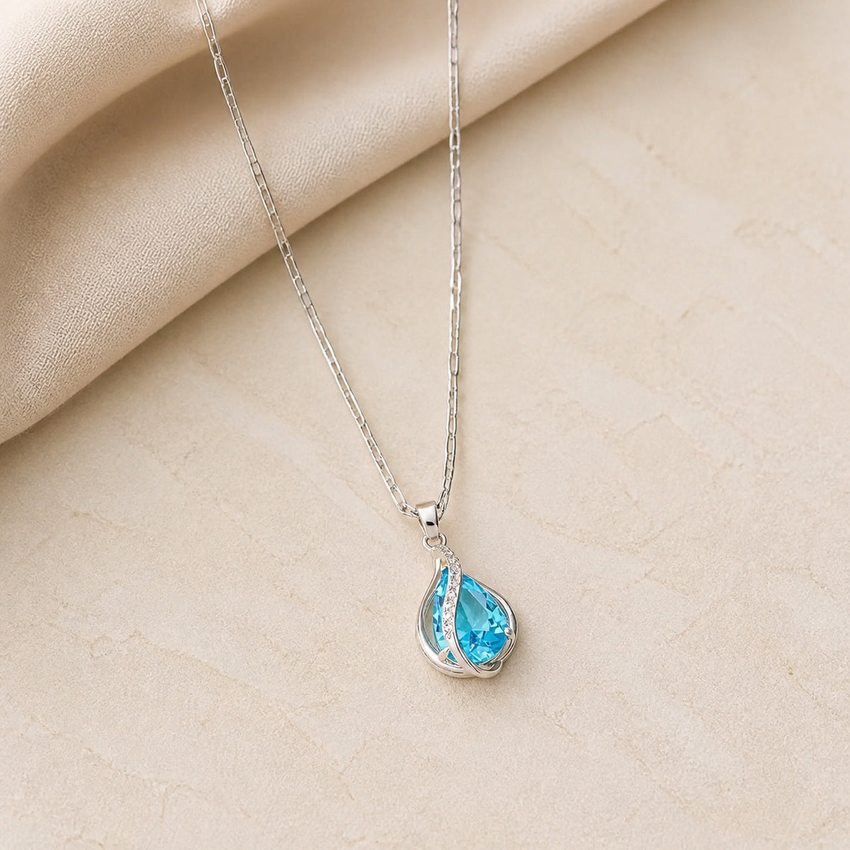 Lila - Small Aqua Teardrop Necklace