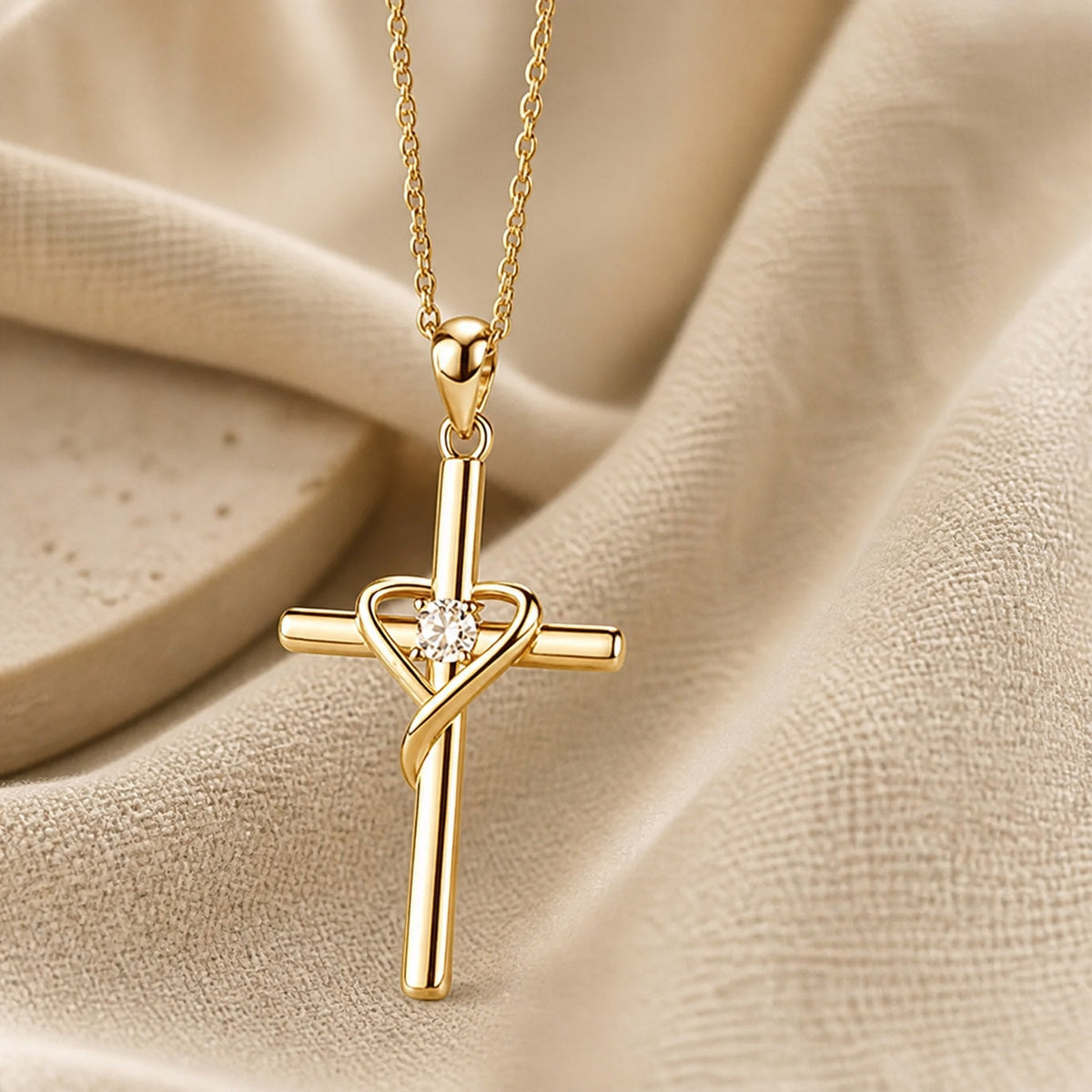 Ida - Heart Center Cross Necklace