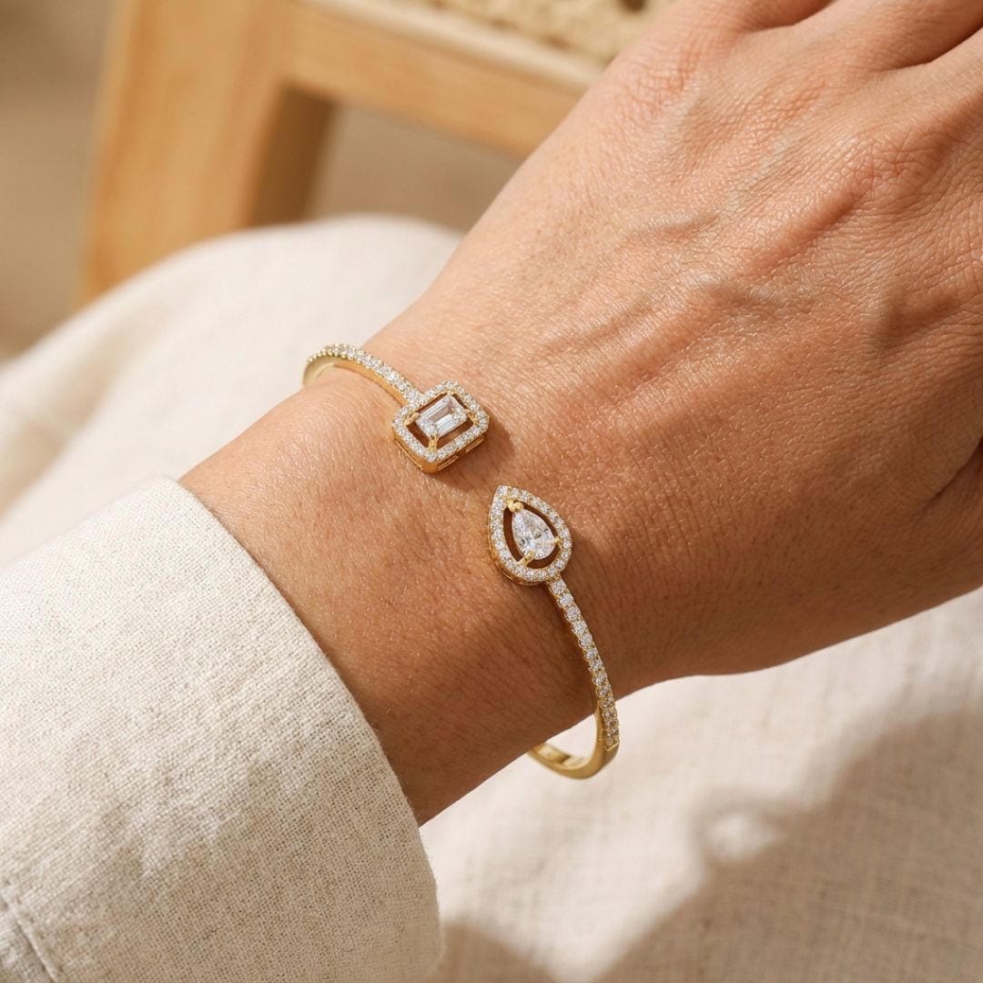Elvira - Two Stone Open Cuff Bracelet