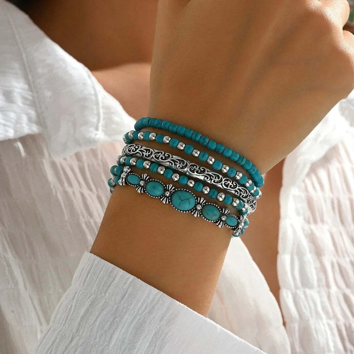 Cassandra - Turquoise Blue Bead Bracelet Set