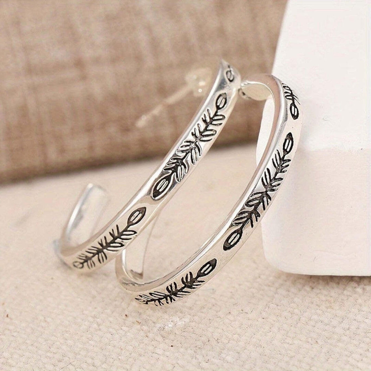 Ivy - Engraved Leaf Silver Hoop Earrings