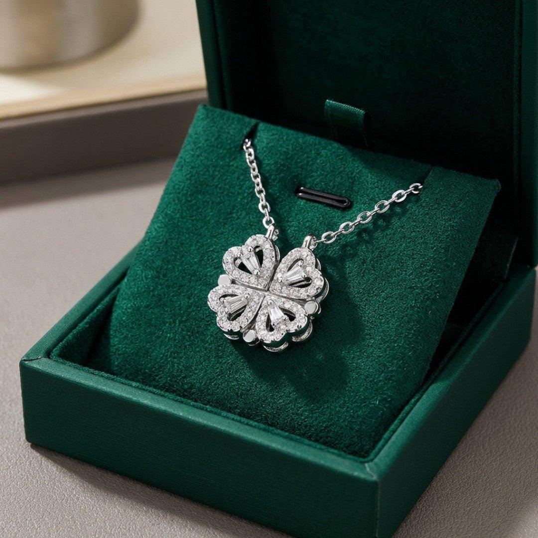 Olive - Clover and Heart Pendant Necklace