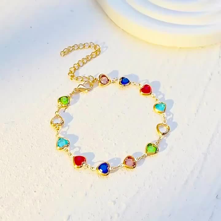 Helen - Rainbow Heart Stone Bracelet