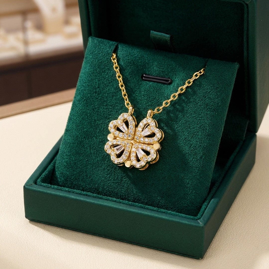 Olive - Clover and Heart Pendant Necklace