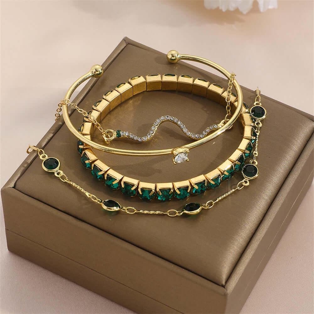 Heidi - Green Stone Bracelet Set