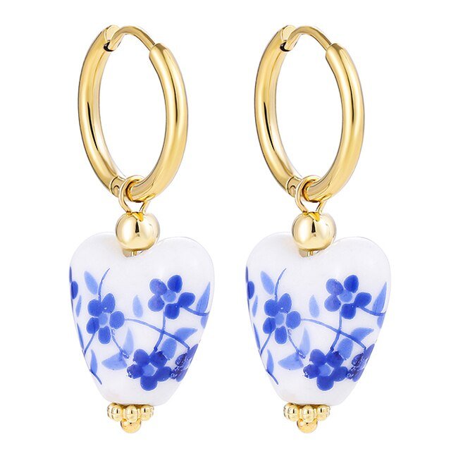 Allegra - Blue and White Heart Hoop Earrings