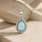 Trudy - Pale Blue Teardrop Halo Necklace
