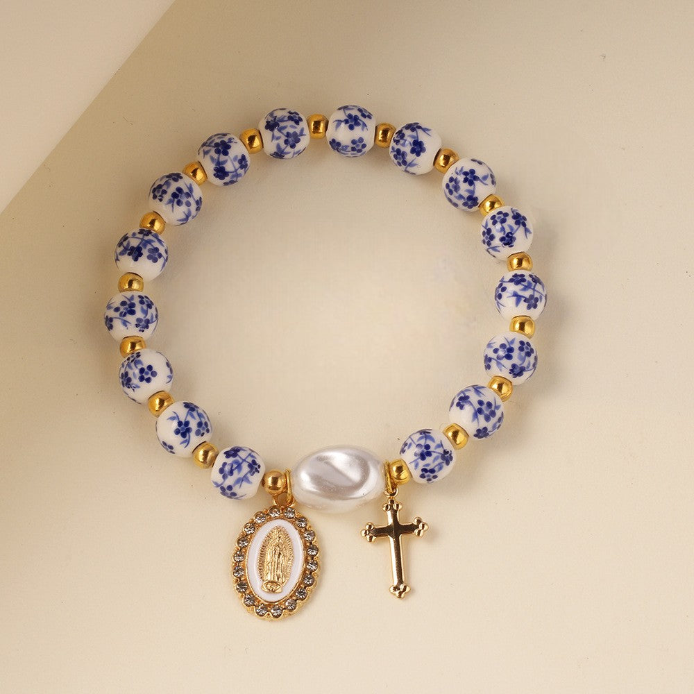 Adrienne - Blue Ceramic Bead Charm Bracelet