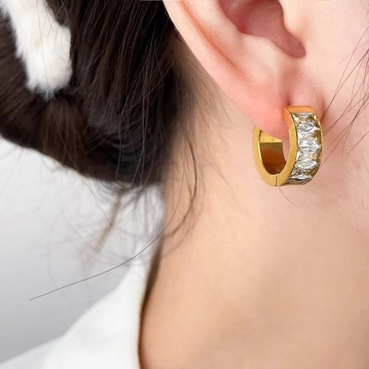 Janice - Gold Pave Hoop Earrings