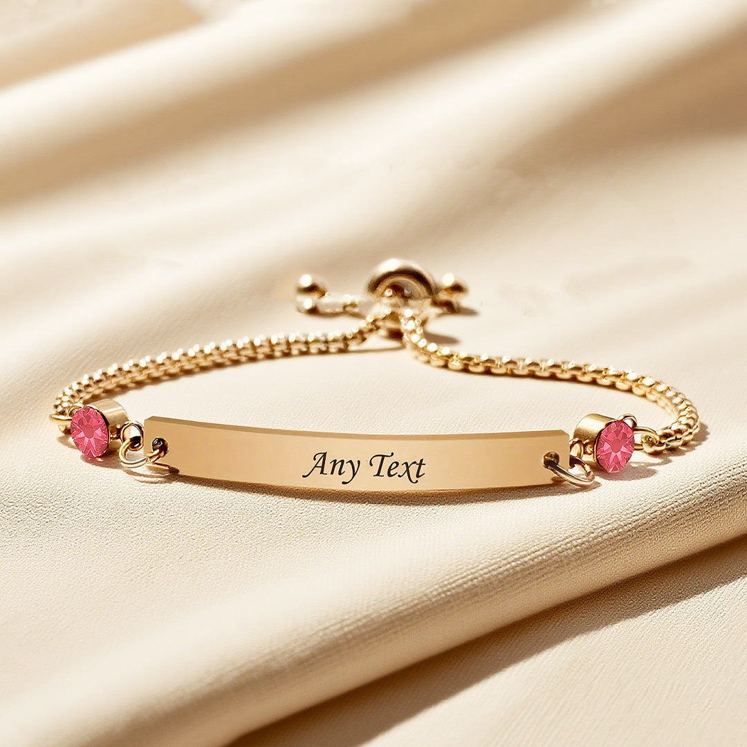 Beth - Engraved Bar Bracelet with Birthstones