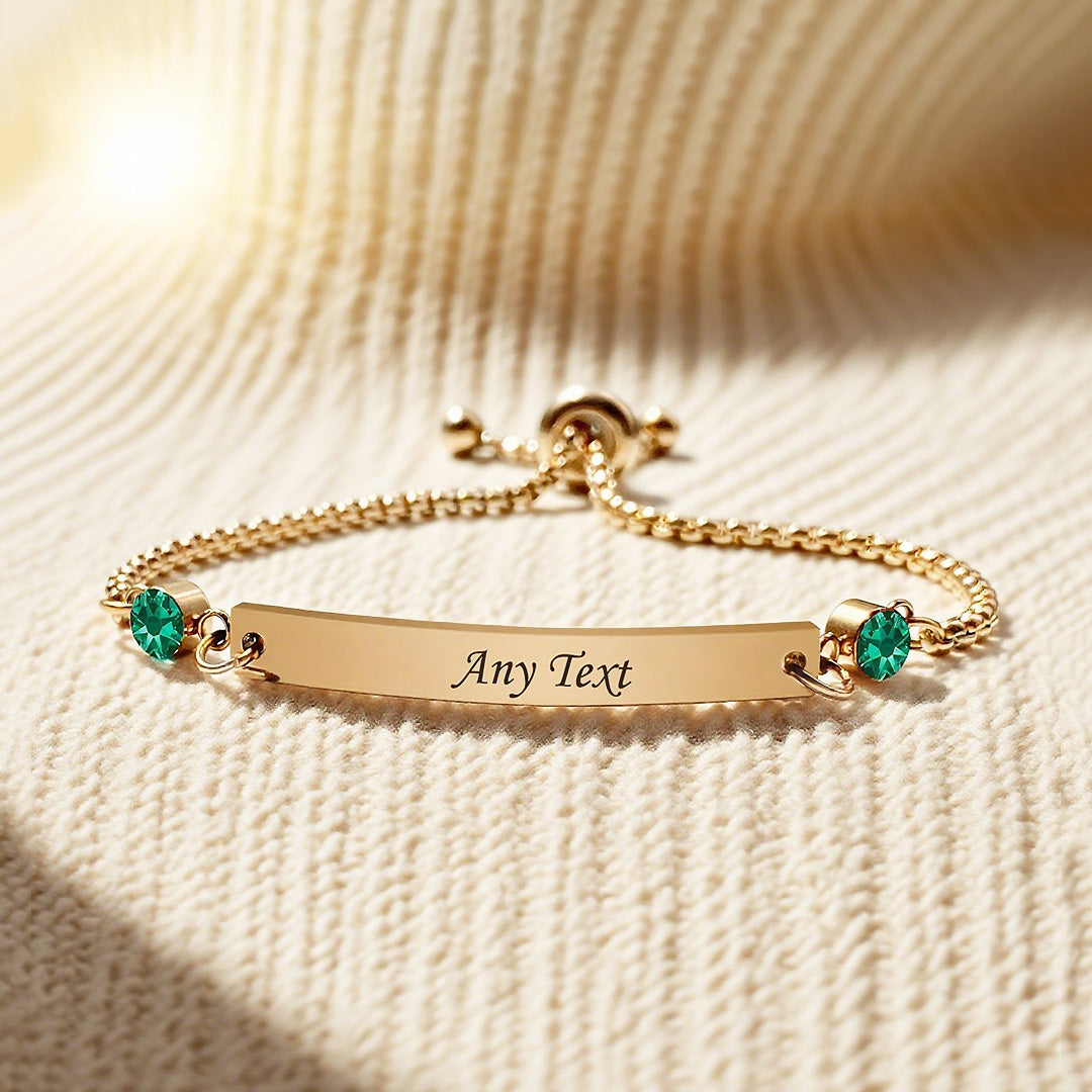 Beth - Engraved Bar Bracelet with Birthstones