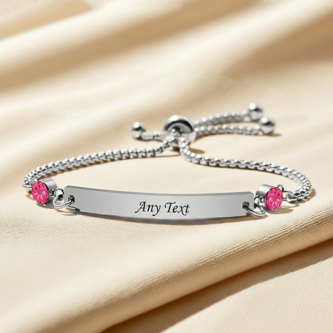 Beth - Engraved Bar Bracelet with Birthstones